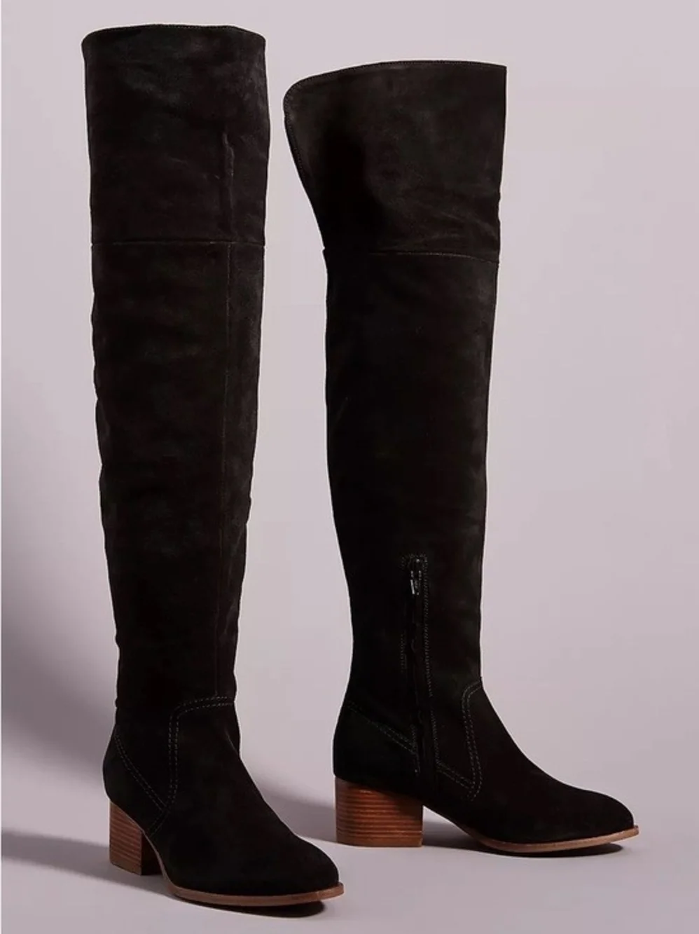 Black Over-the-Knee Suede Boots by